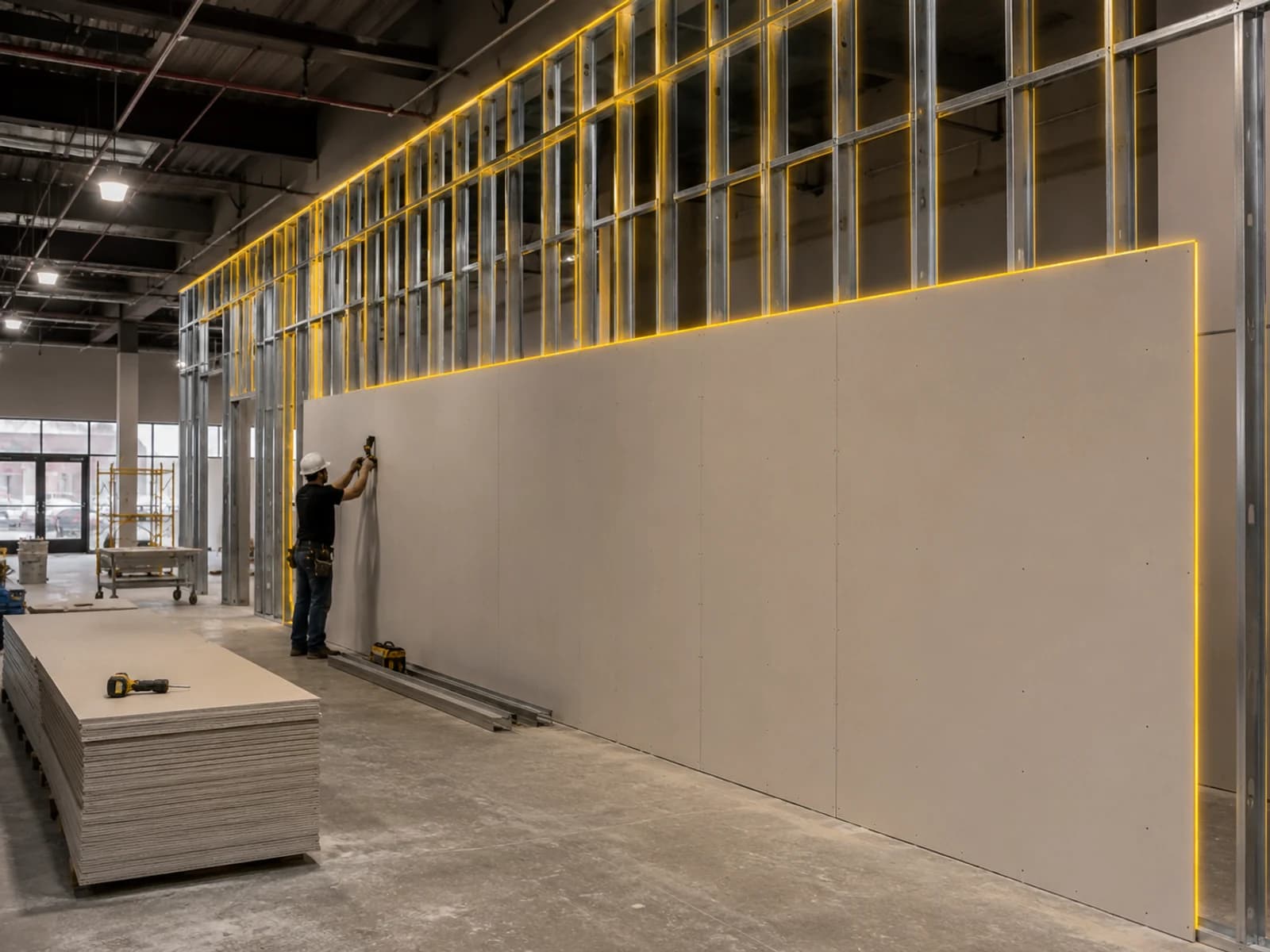 Drywall installation in a commercial space